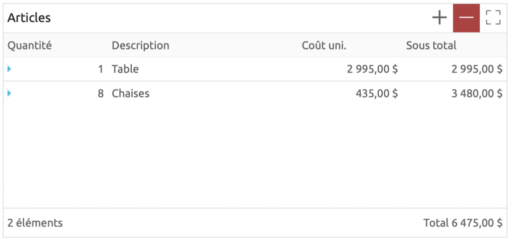 Représentation d'un objet (tableau)